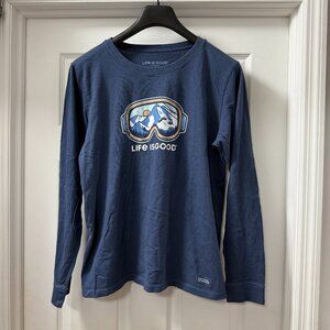 Life is Good Women's Ski Goggle Landscape Long Sleeve Crusher 100% Cotton -Large
